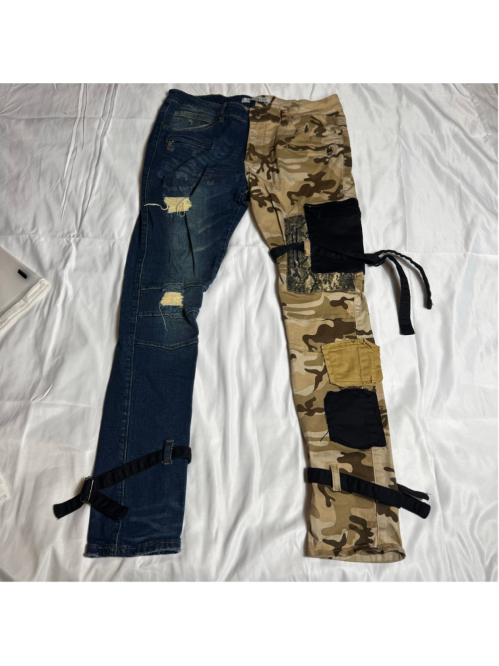 Men's Reelistik NYC Cargo Pants Waist 36 Blue Beige Split Leg